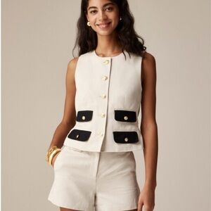 J. Crew Boxy Cream and Black Sleeveless Blouse